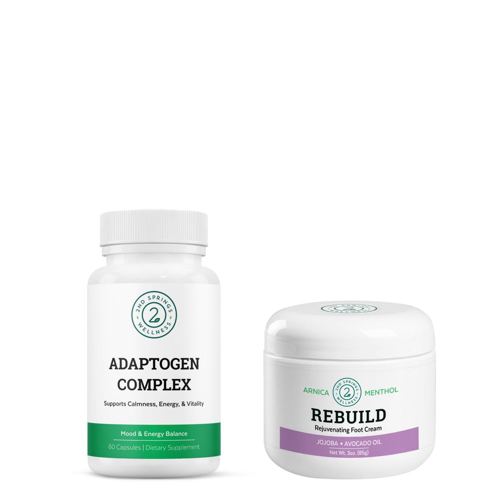 2nd Springs Complete Foot Relief & Stress Support Bundle - REBUILD Fast-Acting Foot Relief Cream & Adaptogen Complex