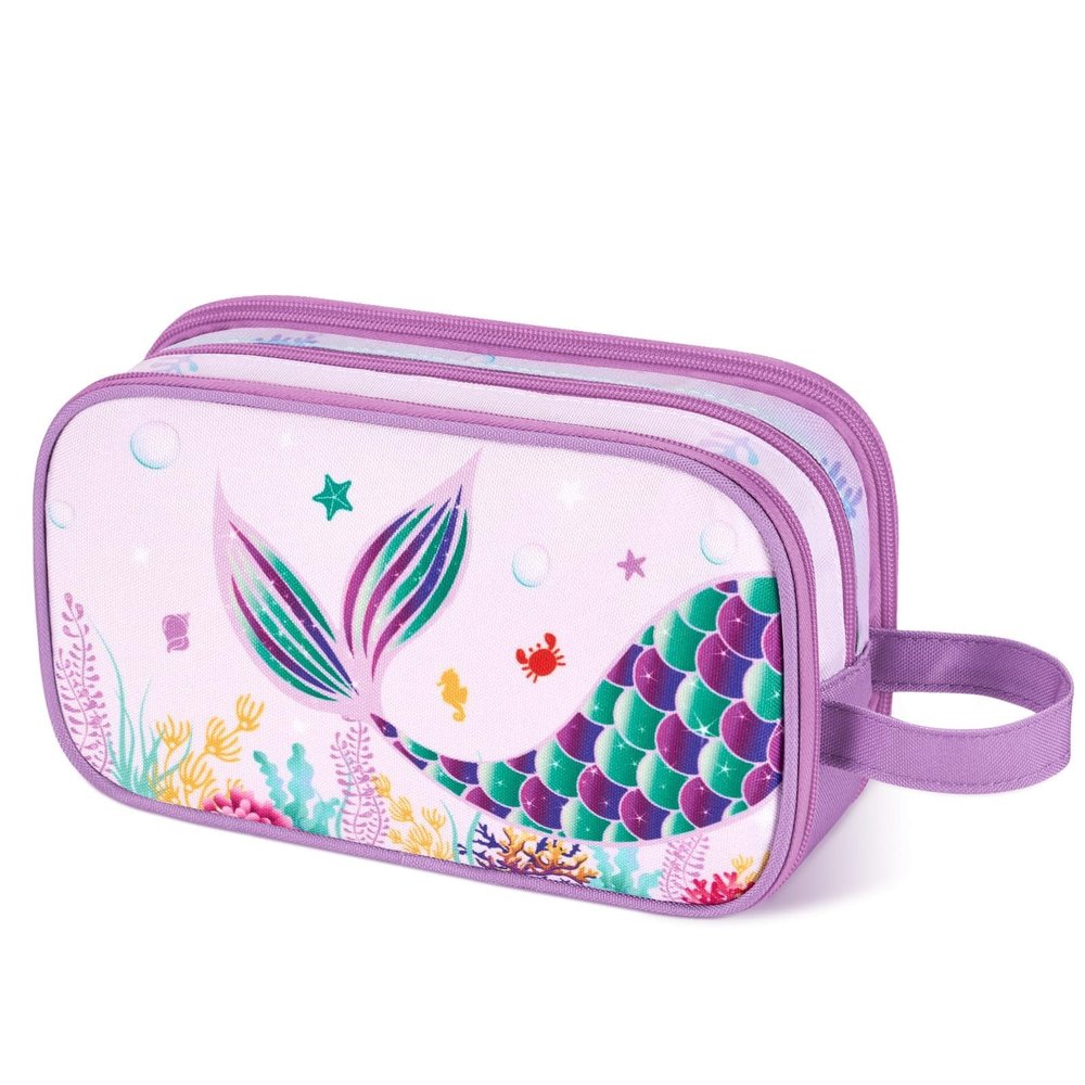 Mermaid Toiletry Bag - Kids Toiletry Bag for Girls Christmas Birthday Gift Camping Travel Toiletry Case Toiletries Makeup Cosmetic Pouch Pink Water-resistant Wash Bag Dopp Kit with Mesh Pocket