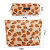 2Pcs Flower Makeup Bag Cute Floral Travel Cosmetic Bag Set for Women Large Small Corduroy Zipper Makeup Pouch for Purse Pencil Pouch Aesthetic Portable Toiletry Bags Organizer (Orange Flower) view 4