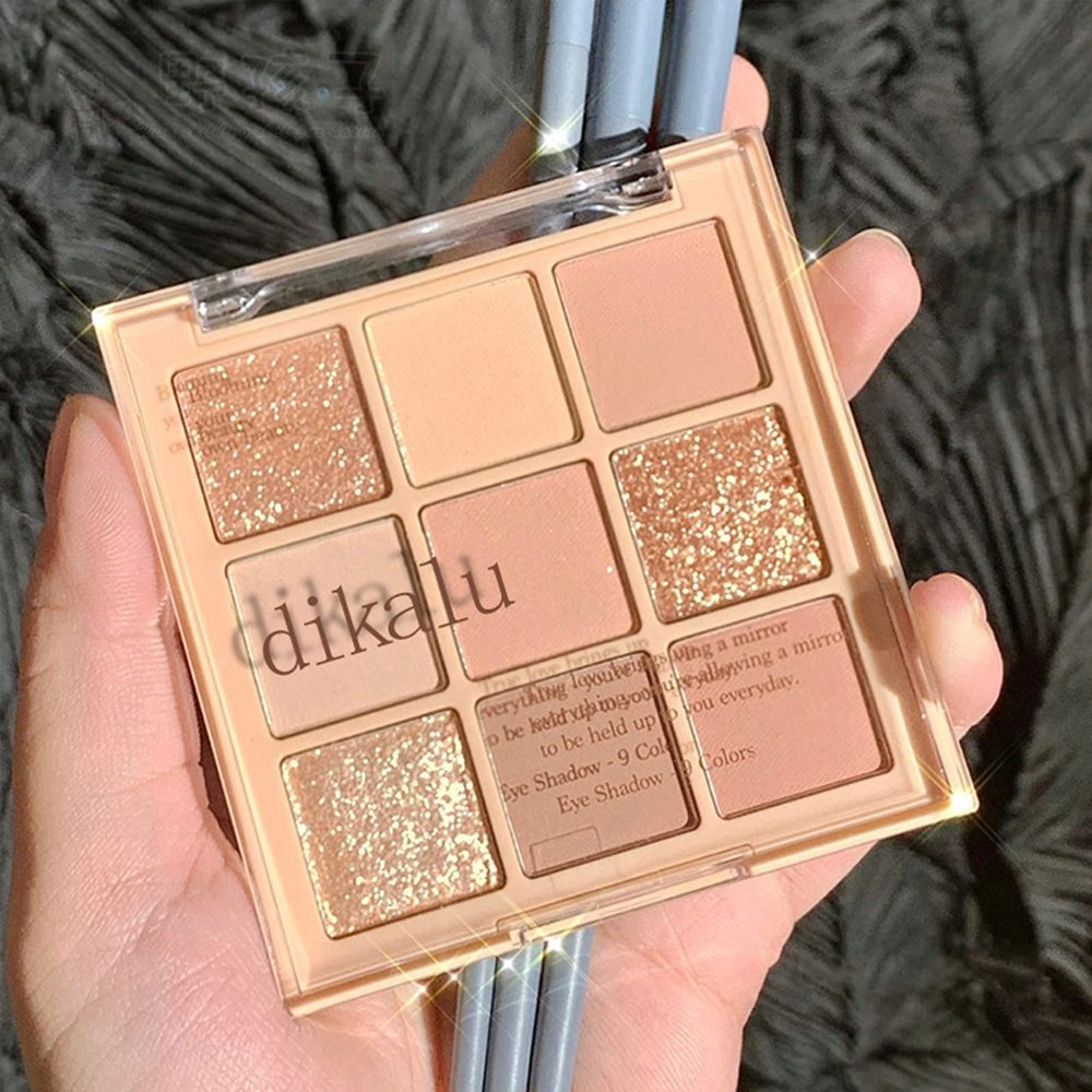 9 Color Glitter Matte Eyeshadow Palette - Nude Peach Rose Gold Champagne Orange Cream Shimmer Beige Earth Neutral Smoky Eye Shadow Makeup, Korean Palettes Waterproof Long-Lasting (02#Peach)