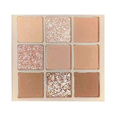 9 Color Glitter Matte Eyeshadow Palette - Nude Peach Rose Gold Champagne Orange Cream Shimmer Beige Earth Neutral Smoky Eye Shadow Makeup, Korean Palettes Waterproof Long-Lasting (03#Latte)