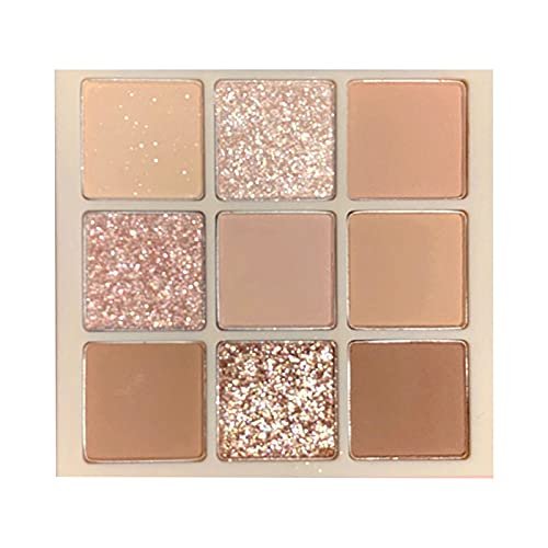 9 Color Glitter Matte Eyeshadow Palette - Nude Peach Rose Gold Champagne Orange Cream Shimmer Beige Earth Neutral Smoky Eye Shadow Makeup, Korean Palettes Waterproof Long-Lasting (03#Latte)