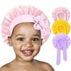 3 Pcs Kids Silk Bonnet for Sleeping - Baby Hair Bonnet for Sleep,Kids Satin Bonnets for Girls with Adjustable Wide Elastic Band,Sleeping Cap for Teens Toddler Child Curly Hair(Pink+Purple+Yellow) view 1