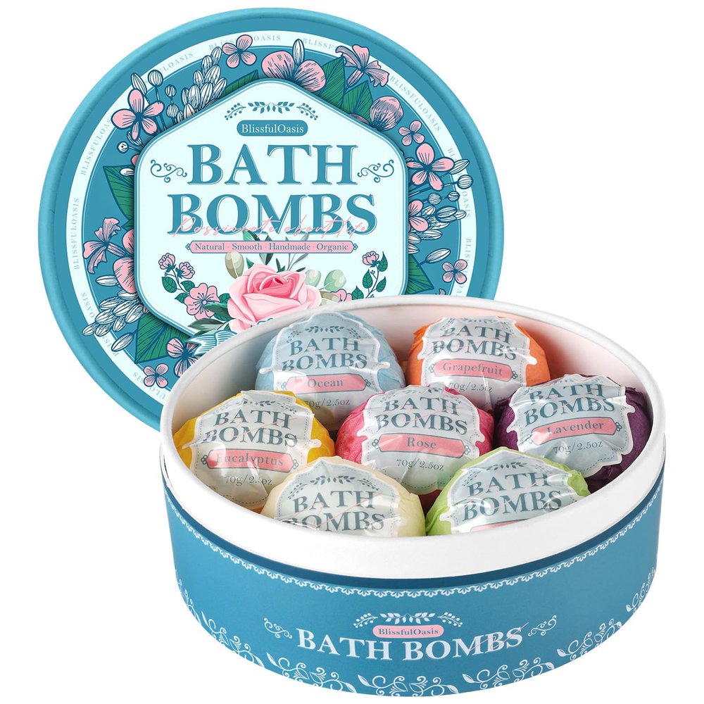 Bath Bombs Set, 7 Packs Bubble Fizzies Relaxation with Shea Butter, Dry Skin Moisturize, Birthday, Idea for Women, Wife, Girlfriend