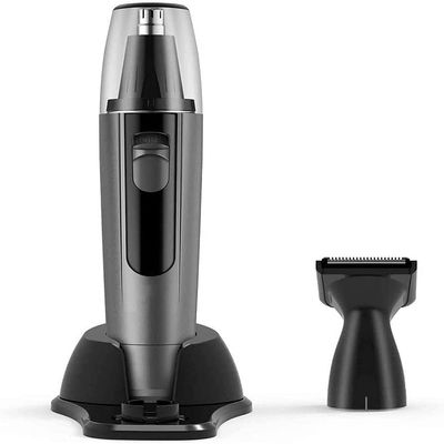 CAFFIA Nose and Ear Hair Trimmer Men's Wet/Dry Trimmer, Portable Ear Nose Hair Trimmer, Battery-Operated, Waterproof Stainless Steel Head Cleaning Brush, Black