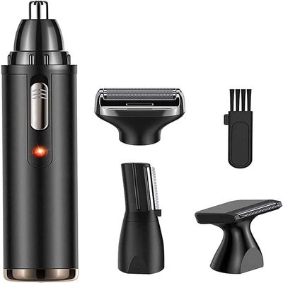 CAFFIA 4 in 1 Nose and Ear Hair Trimmer, Portable Ear Nose Hair Trimmer, USB Rechargeable Nose Hair Trimmer, Waterproof Dual Edge Blades for Easy Cleaning, Black
