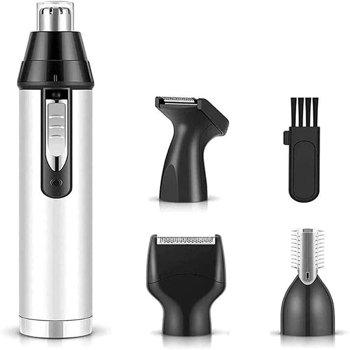 CAFFIA Ear Nose Hair Trimmer for Men Women, 4 in 1 Electric Facial Hair Trimmer, Professional Waterproof for Nose Ear Eyebrow Beard, USB Rechargeable (Silver)