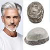 Men Toupee Hair Thin Skin 0.06 Men's Toupee Hair Piece Remy Human Hair System Mens Hairpieces Invisable Hairline Protesis Capilar Para Hombre (8''X10''-90% density, #380#3 DARK BROWN+80% GREY) view 1