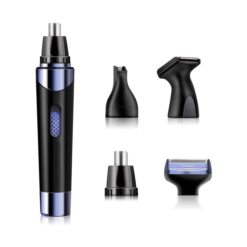 CAFFIA Ear and Nose Hair Trimmer for Men & Women, 4 in 1 Electric Eyebrow Trimmer Painless Nose Clippers Facial Hair Remover Waterproof with Dual Edge Blades