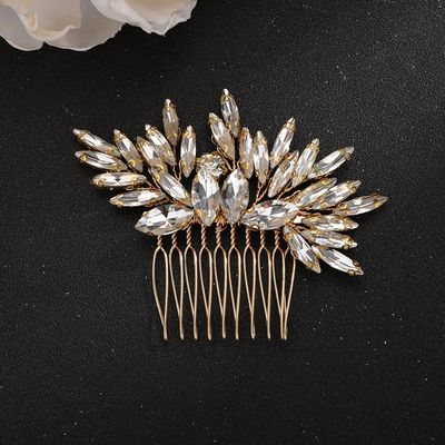 Teyglen Bridal Wedding Hair Comb Gold Rhinestone Handmade Hair Accessory for Bride and Women (Gold)