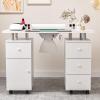 Belandi Manicure Table, Glass Top Nail Tech Desk Nail Table Station for Nail Tech w/Electric Downdraft Vent, Wrist Cushion, Lockable Wheels, Storage Drawers, Wooden Handles (White-Glass Table) view 2