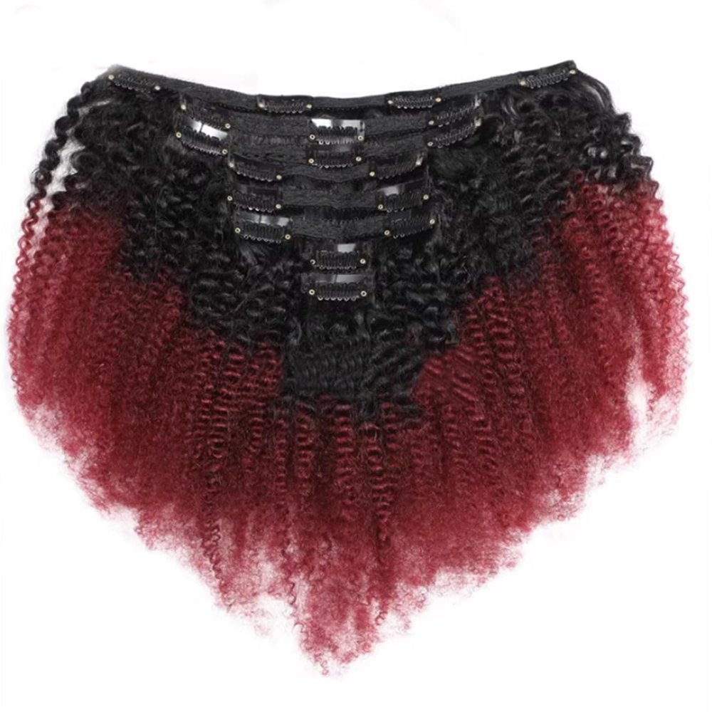 Natural Human Hair Wave Curly Clip Hair Clip in Extensions for Women Dates Cocktail Parties Work Halloween (Color : Red)