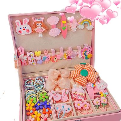 ALTALIVA Hair Accessories Set for Girls, Cartoon Cute Hair Clips Hair Ties Pink Hair Stuff Accessories with Jewelry Box Girl Gifts for Kindergarten Graduation, Birthday, children's day (18#142pcs)