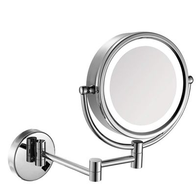 AMHIL Bathroom Makeup Mirrors Chrome Wall Mounted Vanity Double Sided Brass Magnifying Shaving Folding with Switch Plug (Color : 5X)