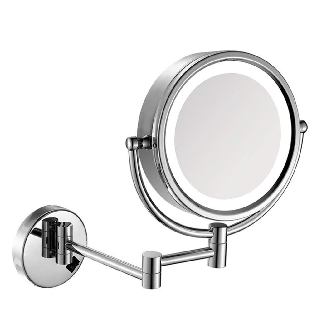 AMHIL Bathroom Makeup Mirrors Chrome Wall Mounted Vanity Double Sided Brass Magnifying Shaving Folding with Switch Plug (Color : 5X)