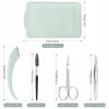 Eyebrow Trimmer Kit, 5-in-1 Set with Eyebrow Scissors, Eyebrow Razor, Tweezer, Brush, and Mirror for Women, Includes Leather Carry-Around Bag (Green). view 3