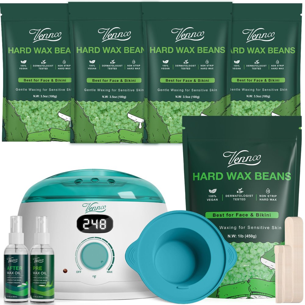VENNCO Digital Waxing Kit Bundle 1lb Aloe Hard Wax Beads For Hair Removal At Home