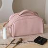Double Zipper Toast Makeup Bag for Women, Large Capacity Cosmetic Bag, Portable Makeup Bag, High-End Skincare Product Storage Bag, Double Compartments Inside (Rose Pink) view 2