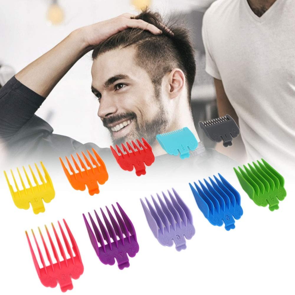 10PCS Professional Hair Clipper Guards Cutting Guides Compatible with Most Wahl Clippers, Color Coded Clipper Combs Replacement, Clipper Guards Set, Multicolor