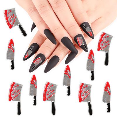 3D Halloween Nail Charms 3D Alloy Nail Charm Blood Knife Nail Art Charms Metal Vintage Nail Charm Nail Rhinestone Design Jewelry Decor Halloween Nail for DIY Nail Accessories 10 PCS