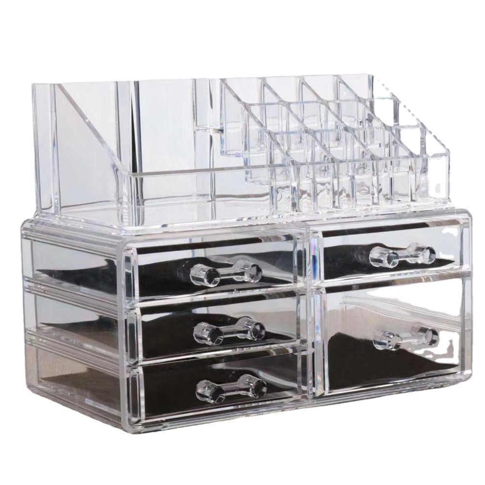 Clear Makeup Case 4 Drawer 16 grid Cosmetic Organizer Jewelry Storage Acrylic Box (B)