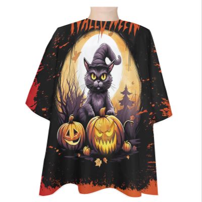 Halloween Barber Cape - Salon Hair Cutting Cape for Women,Men,Adults,Haircut Cape with Adjustable Elastic Neckline Hairdressing Stylist Cape Accessories Animal Cat Spooky Pumpkin Horror Watercolor