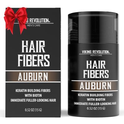 Viking Revolution Auburn Hair Fibers for Thinning Hair Men - Thick Fiber for Bald Spot Cover Up - Hair Building Fibers with Kerating and Biotin - Hair Fiber for Men for Thicker and Fuller Look(0.52oz)