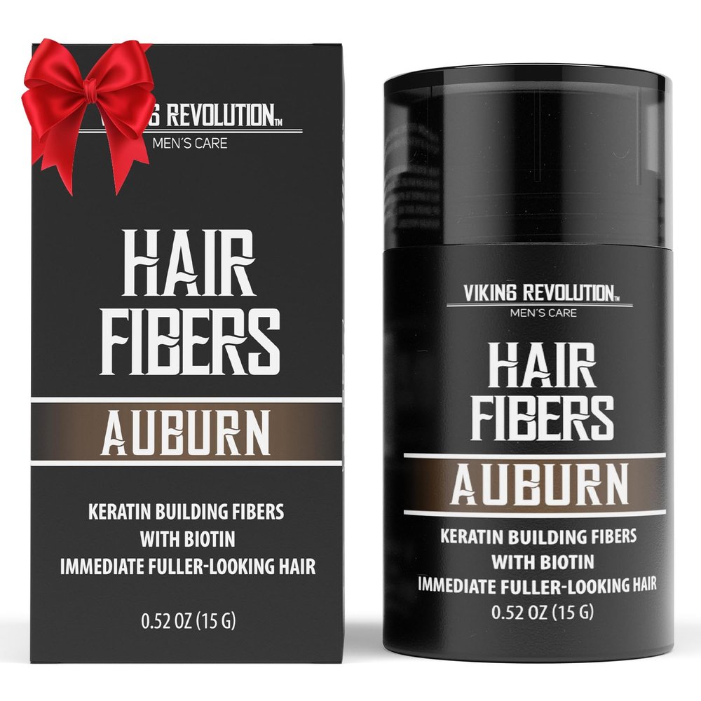 Viking Revolution Auburn Hair Fibers for Thinning Hair Men - Thick Fiber for Bald Spot Cover Up - Hair Building Fibers with Kerating and Biotin - Hair Fiber for Men for Thicker and Fuller Look(0.52oz)