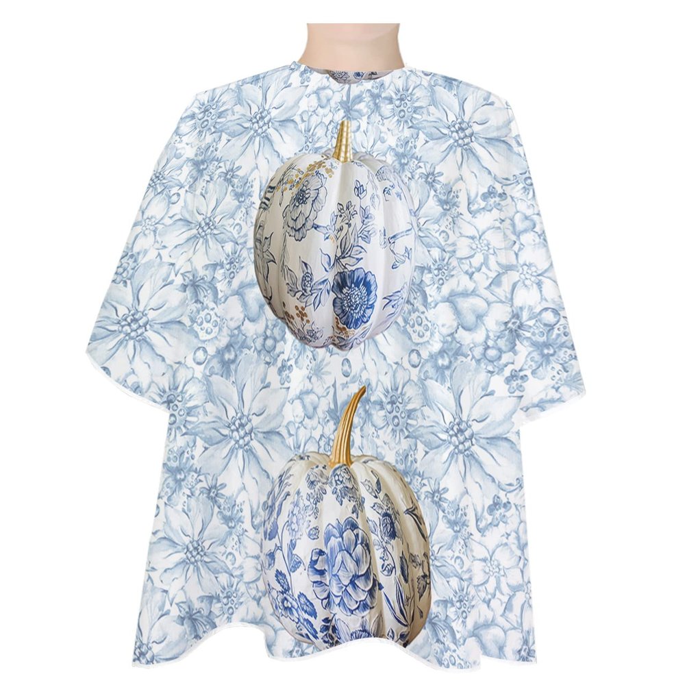Thanksgiving Barber Cape - Salon Hair Cutting Cape for Women,Men,Adults,Haircut Cape with Adjustable Elastic Neckline Hairdressing Stylist Cape Accessories Blue Pumpkins Autumn Oil Painted Tile Flower