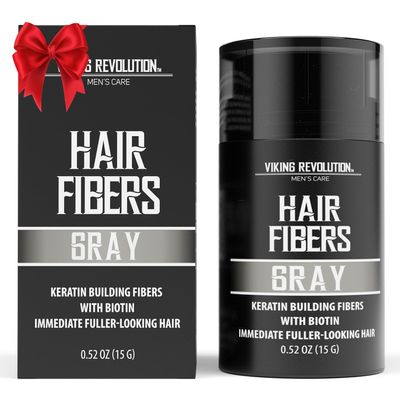 Viking Revolution Gray Hair Fibers for Thinning Hair Men - Thick Fiber for Bald Spot Cover Up - Hair Building Fibers with Kerating and Biotin - Hair Fiber for Men for Thicker and Fuller Look (0.52oz)