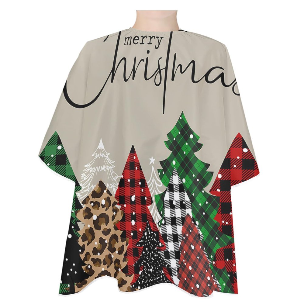 Merry Christmas Barber Cape - Salon Hair Cutting Cape for Women,Men,Adults,Haircut Cape with Adjustable Elastic Neckline Hairdressing Stylist Cape Accessories Winter Xmas Tree Leopard Bufflao Check