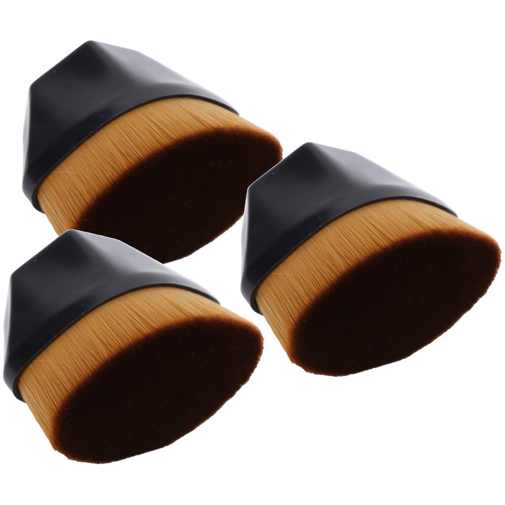 3pcs Makeup Brush Flat Top Hexagon Face Blush, Delicate and Waxy Makeup Liquid Flat Blush Brushes for Cosmetic Blush with Protective Case (Black)