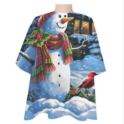 Christmas Barber Cape - Salon Hair Cutting Cape for Women,Men,Kids,Adults,Haircut Cape with Adjustable Elastic Neckline Hairdressing Stylist Cape Gown Accessories Winter Snowman Farm House Bird Berry