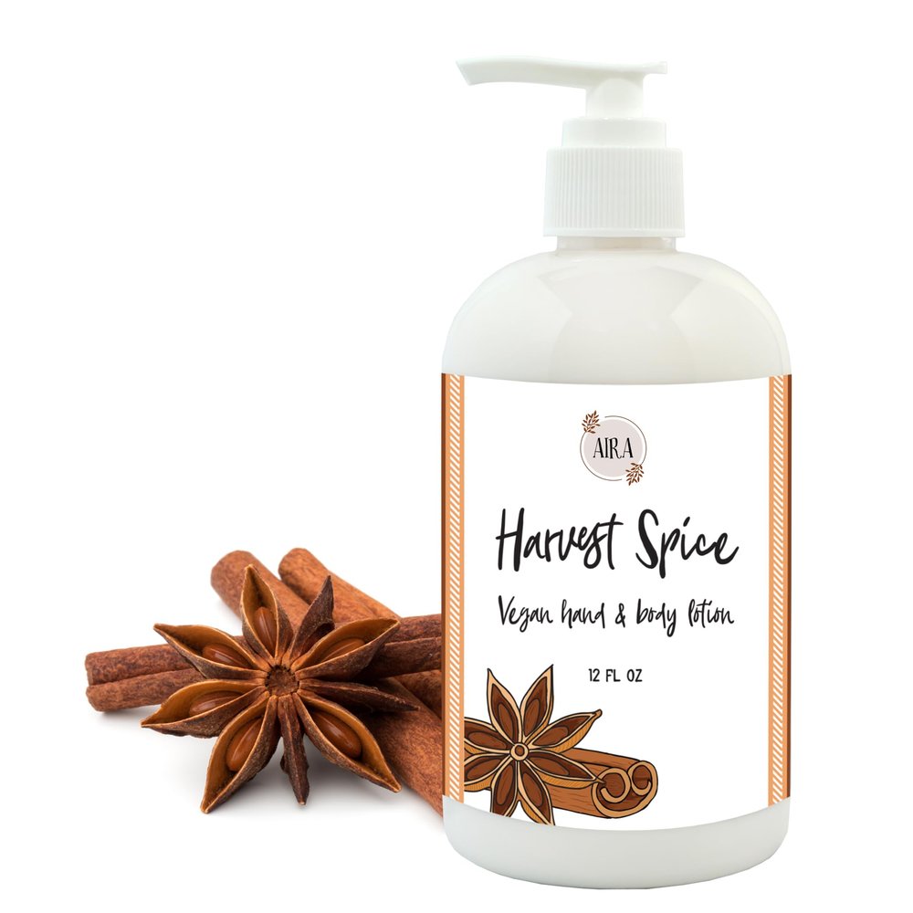 Aira All Natural Moisturizing Fall Hand Lotion - Vegan Hand Lotion for Men and Women - Luxury Skincare for Bathroom - Lotion for Sensitive Skin - Harvest Spice Fall Lotion - 12 Ounce Bottle