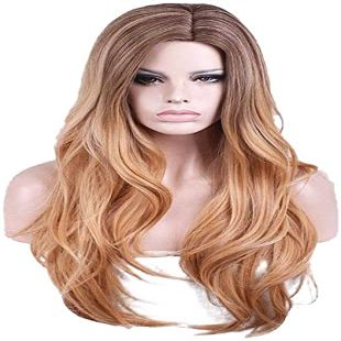 ArQray Wigs Women's European Style Wigs Long Curly Hair Fringe Mixed Gradient Rose Net Wigs Synthetic Braided African Wigs