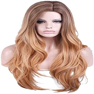 ArQray Wigs Women's European Style Wigs Long Curly Hair Fringe Mixed Gradient Rose Net Wigs Synthetic Braided African Wigs