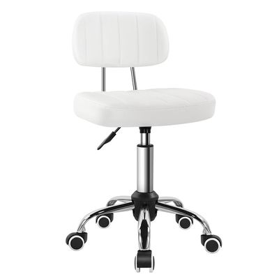 BFTOU White Square Swivel Stool with Wheel for Work SPA Shop Massage Height-Adjustable and Cost-Effective Rolling Stool Chair with Back