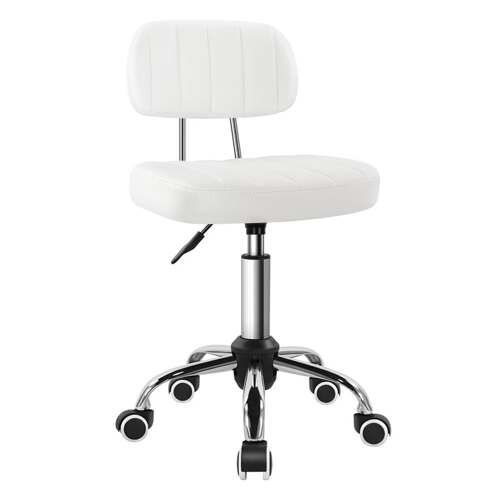 BFTOU White Square Swivel Stool with Wheel for Work SPA Shop Massage Height-Adjustable and Cost-Effective Rolling Stool Chair with Back