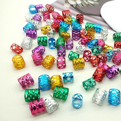 100PCS Two Size Multicolor Rings, Hair Jewelry for Braids, Dreadlocks Beads for Women, Braids Hair Decorations Colorful Aluminum Ring Adjustable Metal Cuffs