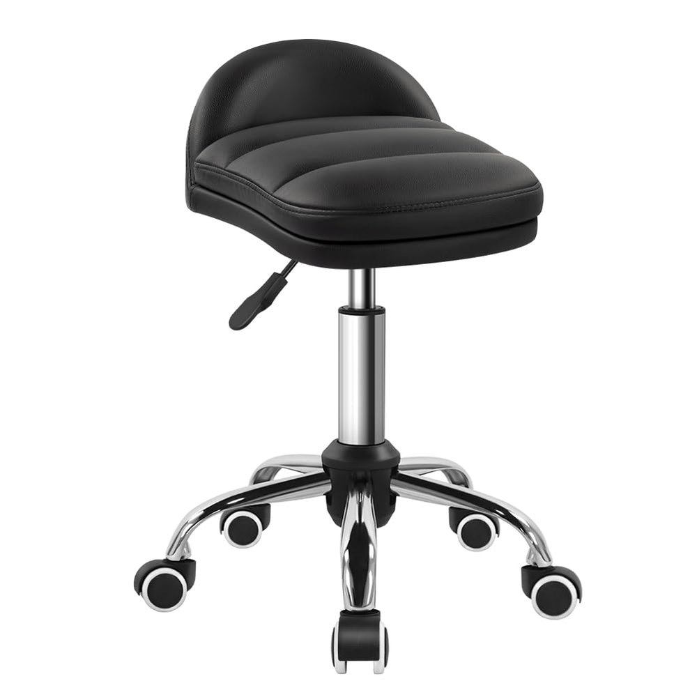 BFTOU Black Rolling Stool Chair with Wheel for Home Work SPA Massage Height-Adjustable and Cost-Effective Swivel Stool with Low Back