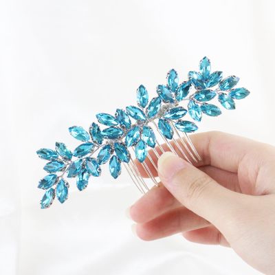 Brihasory Luxurious Wedding Hair Comb Full Rhinestones Bride Hair Accessories for Party Prom Bridal Side Hair Combs for Women Bride Girls Hair Decoration(Light Blue)