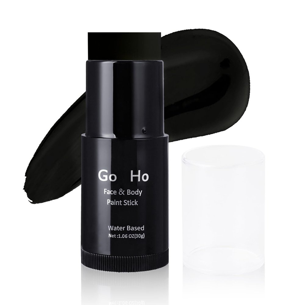 Go Ho Black Face Paint,Easily Washable Formula Face Body Paint Stick,Non-toxic Full-coverage Cream Black Body Paint for Halloween Costumes Cosplay SFX Skeleton Goths Makeup