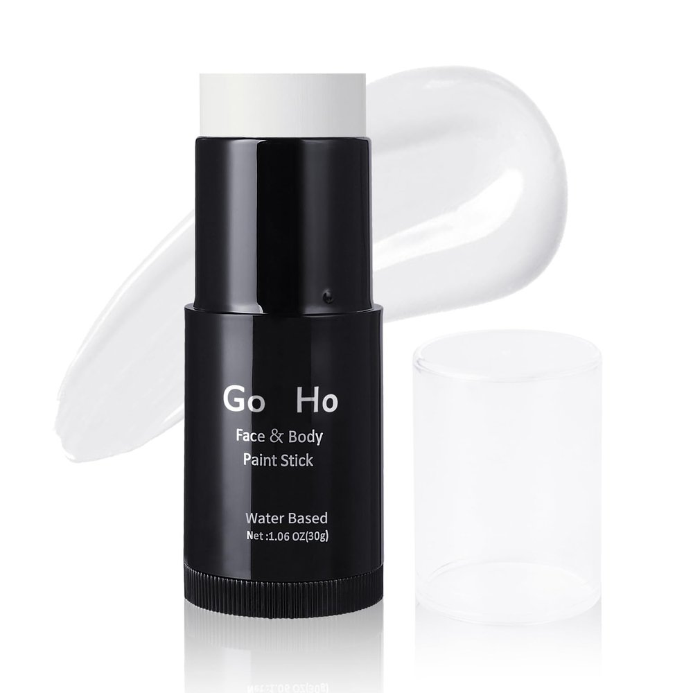 Go Ho White Face Paint,Washable Formula Face Paint Stick,Non-toxic Full-coverage Cream to Powder White Face Body Paint for Halloween Cosplay Zombie Skeleton Clown Goth Makeup