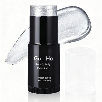 Go Ho Pearl Silver Face Body Paint Stick,Water Based Washable Face Paint Stick,Non-toxic Full-coverage Cream Silver Body Paint for Halloween Costumes Cosplay SFX Makeup
