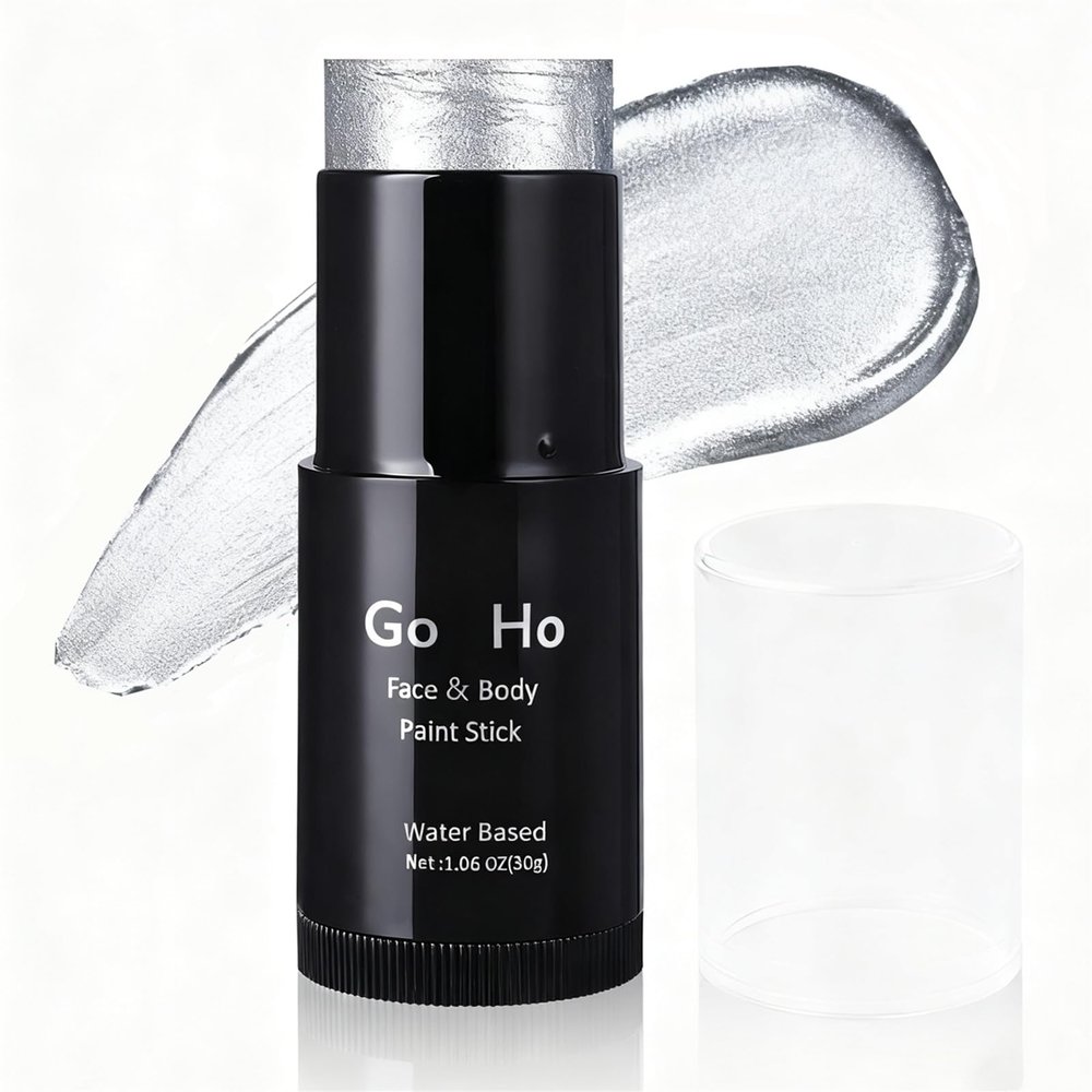 Go Ho Pearl Silver Face Body Paint Stick,Water Based Washable Face Paint Stick,Non-toxic Full-coverage Cream Silver Body Paint for Halloween Costumes Cosplay SFX Makeup