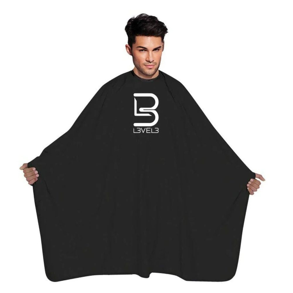 L3 - Level 3 Black Cape - Universal Size - Comfortable with Adjustable Neck Closure - for Barbers and Hair Stylist (3 Pack)