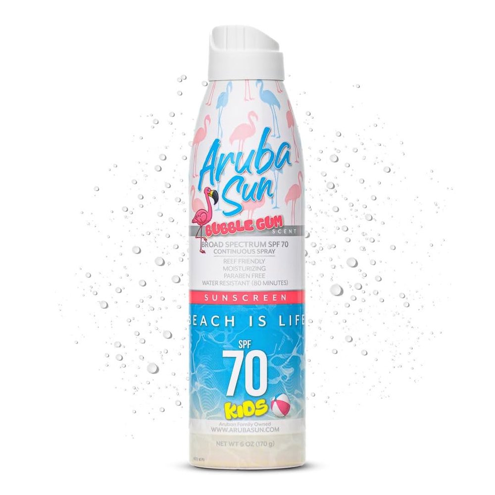 Aruba Sun SPF 70 Kids Sunscreen Spray with Bubble Gum Scent 6oz - Reef Act Compliant no 67 Octinoxate & Oxybenzone Free - Sun Screen Broad Spectrum UVA/UVB - Sunscreen Waterproof and Non-Greasy