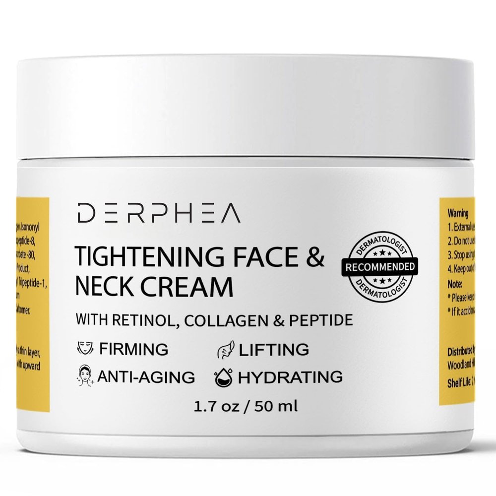 DERPHEA Neck Tightening Cream, Neck Firming Cream For Tightening and Firming, Fine lines, Loose & Sagging On Face, Decollete & Other Skin Areas - 1.7 OZ