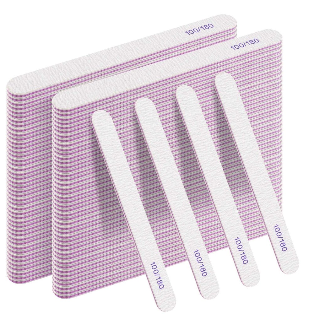 JAPCHET 200 Pieces 100/180 Grit Nail Files, 7 Inch Double Sides Emery Boards Buffering Files, Professional Buffers Manicure Tools for Natural Nails Acrylic Nails Home and Salon Supplies