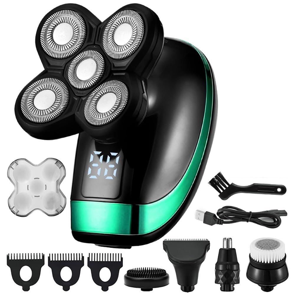 Head Shavers for Bald Men, 5 In 1 Men's Rechargeable Shaver Bald Head Electric Shaver 5 Floating Heads Beard Nose Ear Hair Trimmer Razor